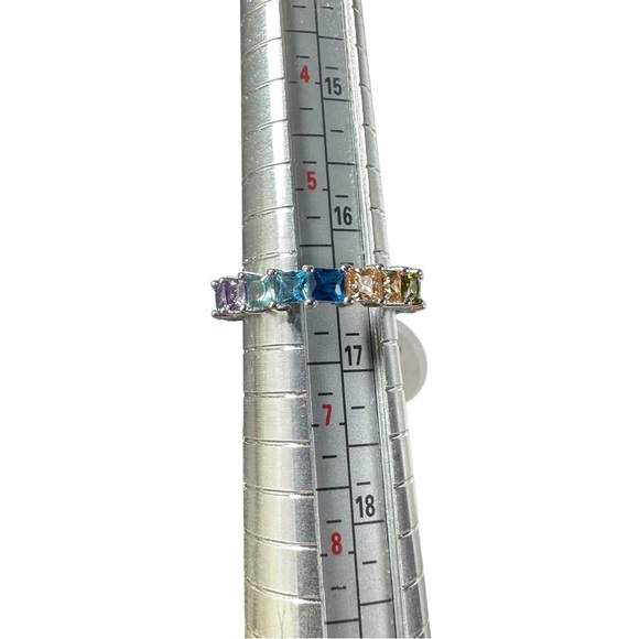 GM CN 925 Sterling Silver 3 mm Rainbow CZs Eternity Ring Size 6 Gay Pride 3g New - Picture 5 of 15